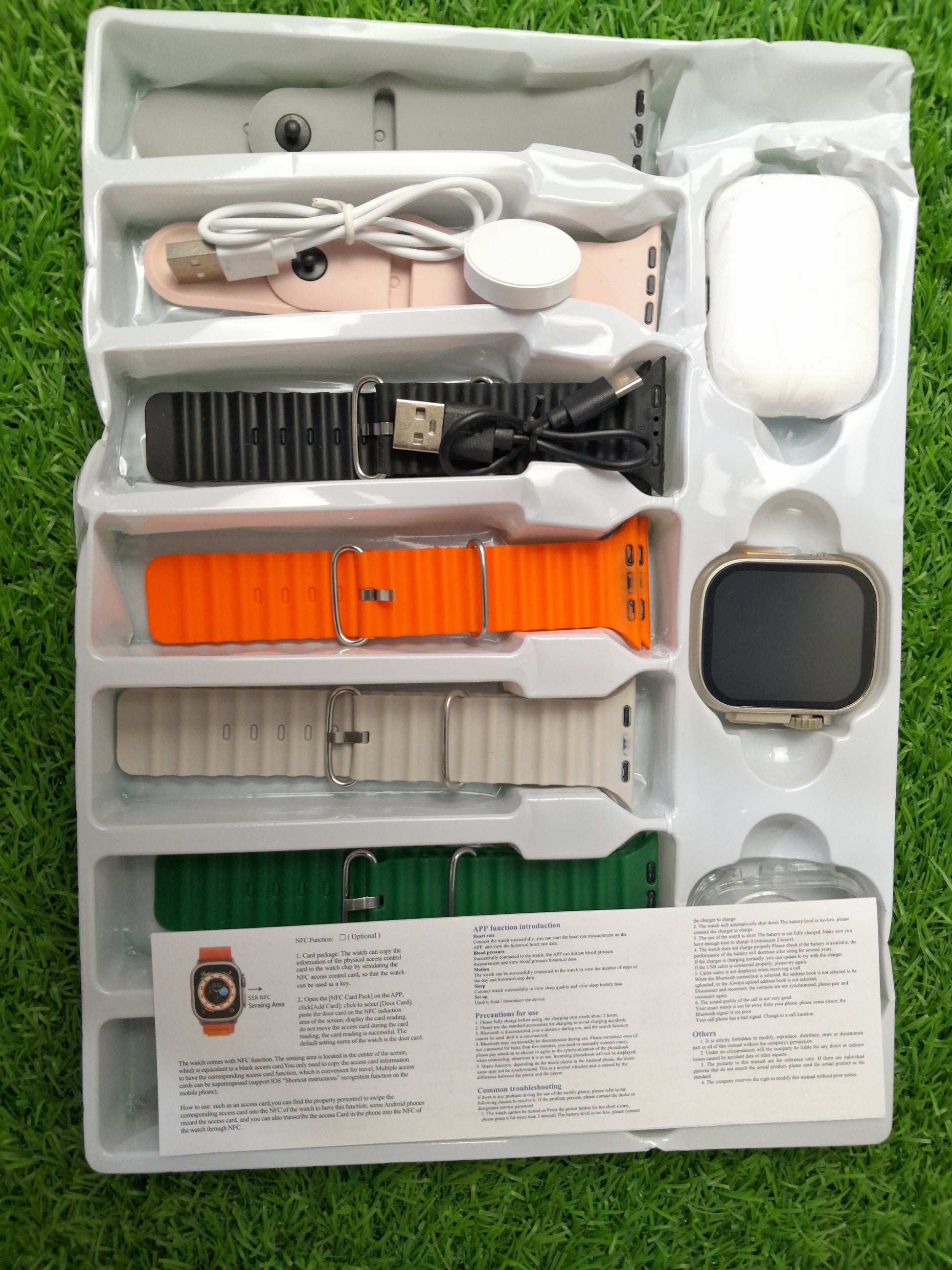 i20 Ultra Max Suit Smartwatch with AirPods Pro, Transparent Screen Guard, and 7 Straps - 10-in-1 Set - Hanliway