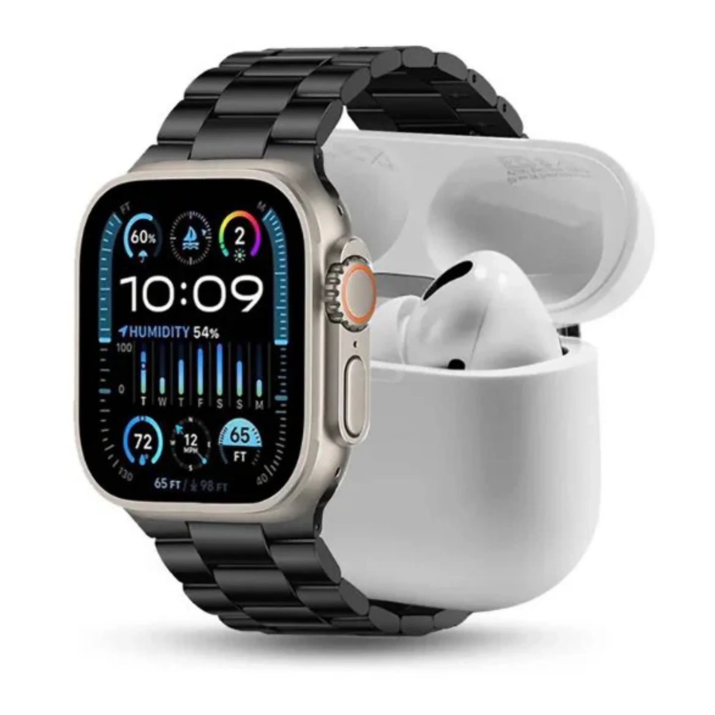 i20 Ultra Max Suit Smartwatch with AirPods Pro, Transparent Screen Guard, and 7 Straps - 10-in-1 Set - Hanliway